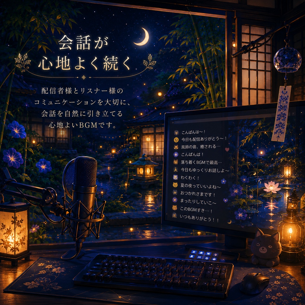 涼藍 -Ryoran-|VTuber様向け 夏夜の和風LoFi配信BGM4点セット【商用OK】