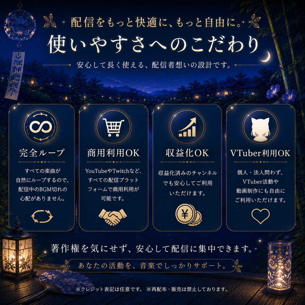 涼藍 -Ryoran-|VTuber様向け 夏夜の和風LoFi配信BGM4点セット【商用OK】