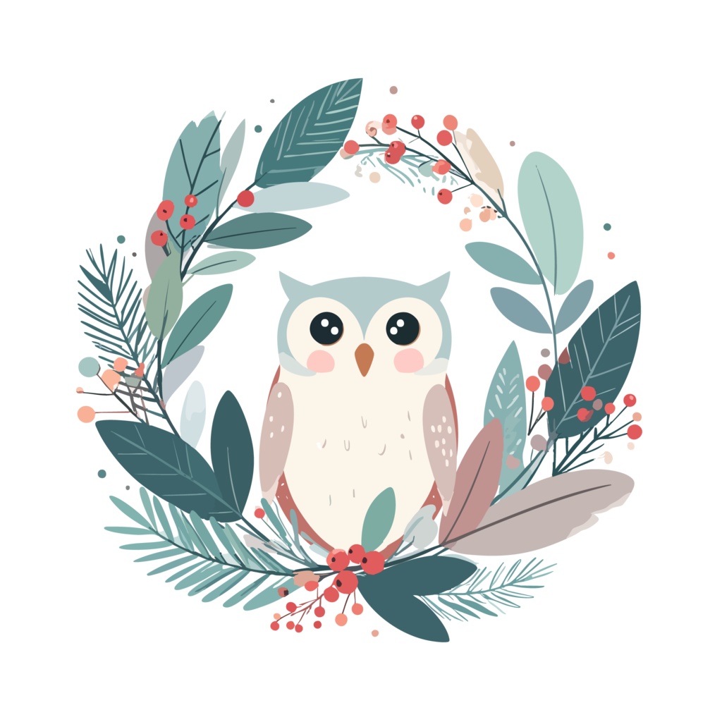 【クリスマスリースとフクロウ】ミニトートバッグ(ブラック/ナチュラル)