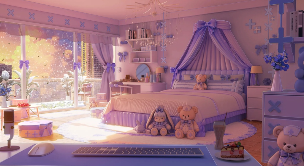 【美しい女の子の寝室独占】生放送の背景、循環アニメーションの背景
