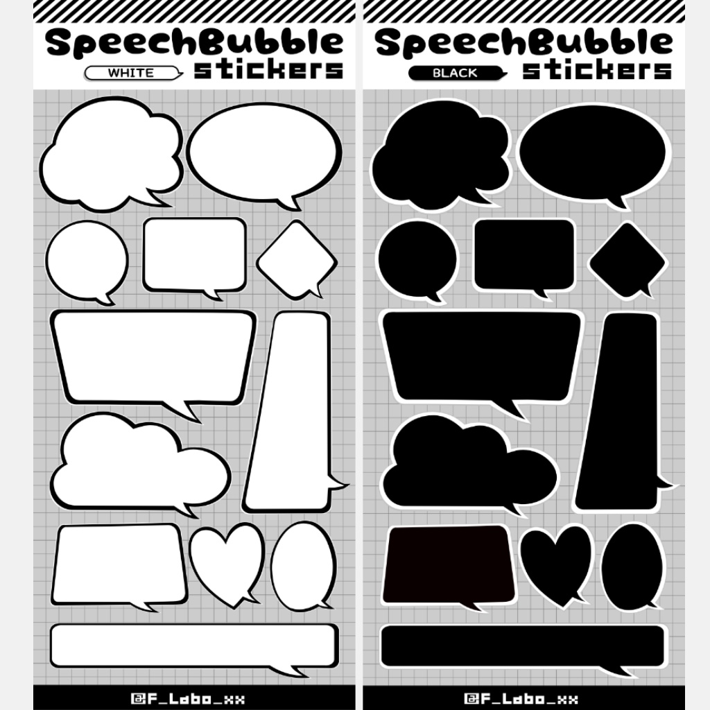 Speech Bubble sticker white＆black：モノトーンの吹き出し風ステッカー