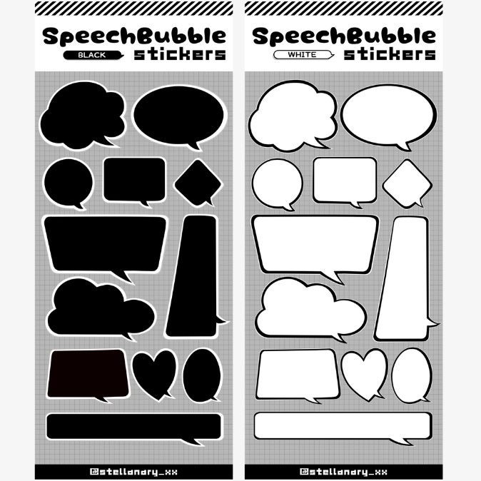 吹き出しステッカー|モノトーン・素材|Speech Bubble Sticker (White & Black)|PNG/GoodNotes