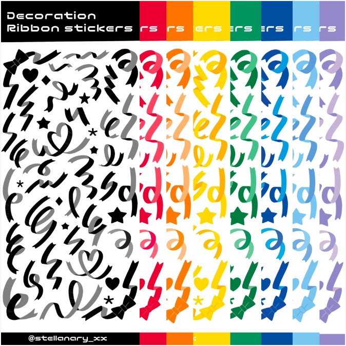 デコリボンステッカー全8色|推し活|Decoration Ribbon Sticker|デジタル文具