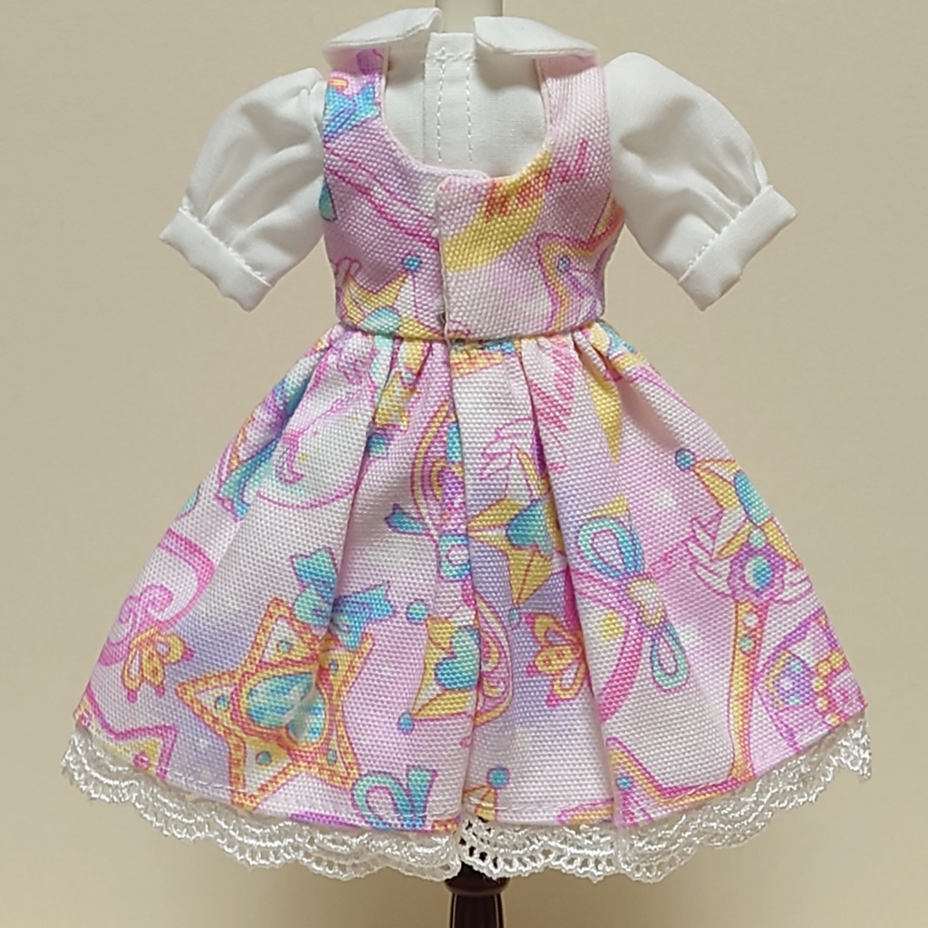 22cmドール服 パフ袖ブラウス&ディアンドル風ワンピースset