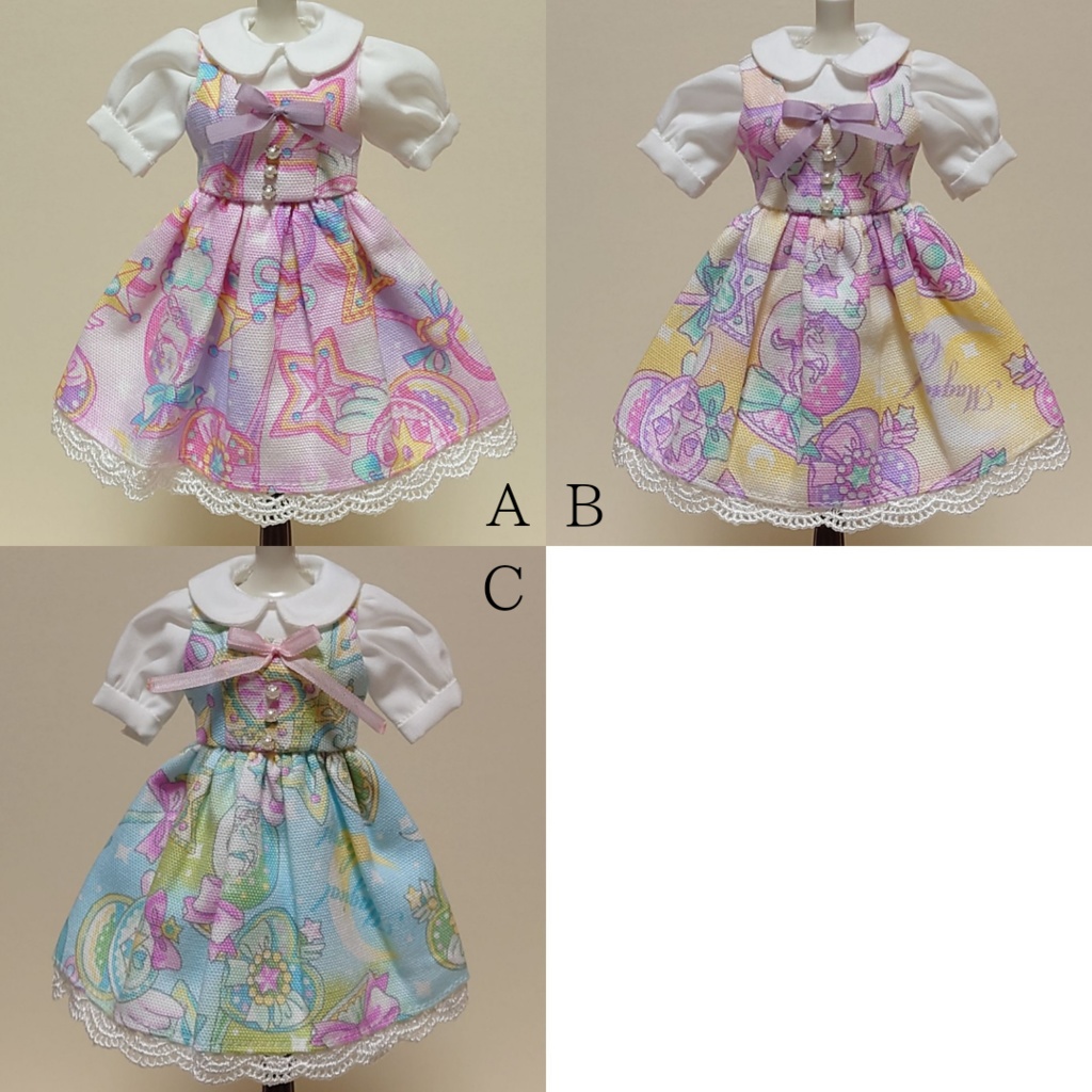 22cmドール服 パフ袖ブラウス&ディアンドル風ワンピースset