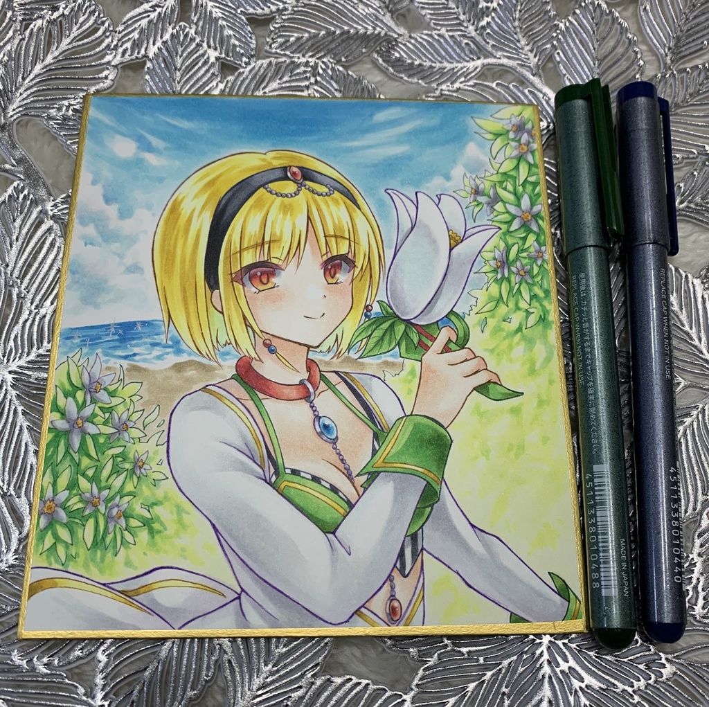 【アナログイラスト原画色紙】フラワーナイトガール◆タチバナ 小色紙