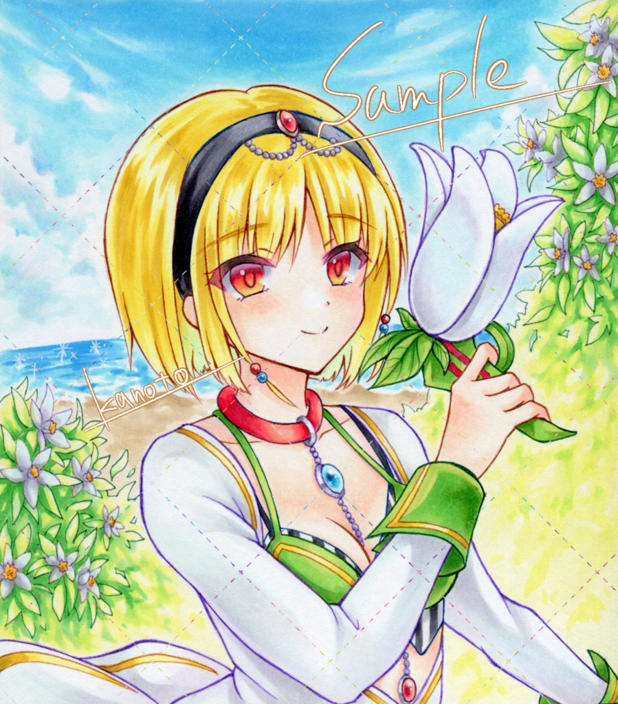 【アナログイラスト原画色紙】フラワーナイトガール◆タチバナ　小色紙