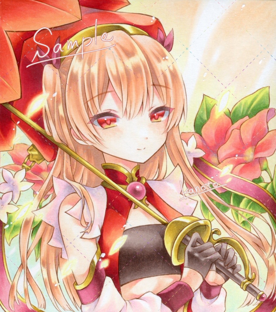 【アナログイラスト原画色紙】フラワーナイトガール◆ディプラデニア 小色紙