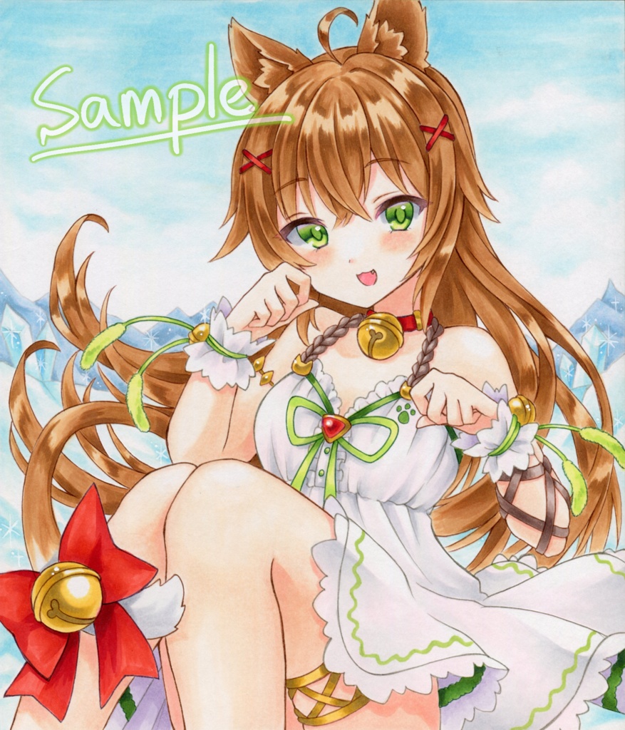 【アナログイラスト原画色紙】フラワーナイトガール◆エノコログサ 中色紙