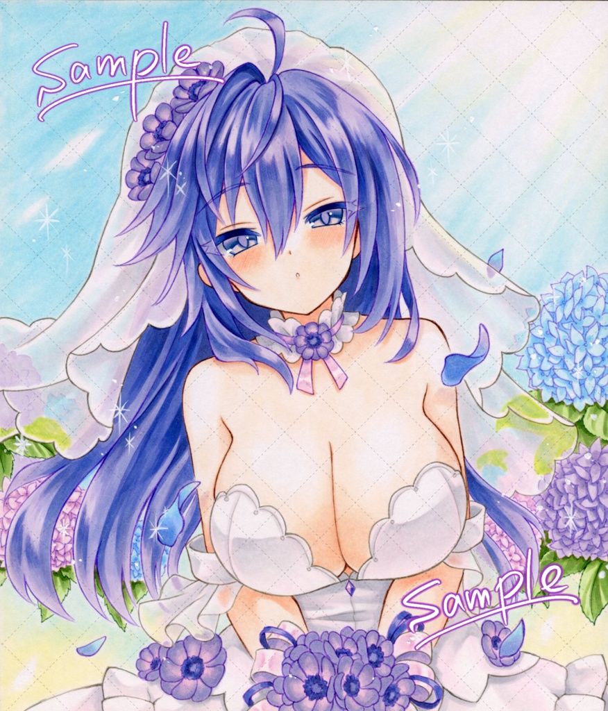 【アナログイラスト原画色紙】フラワーナイトガール◆アネモネ（ジューンブライド）　中色紙