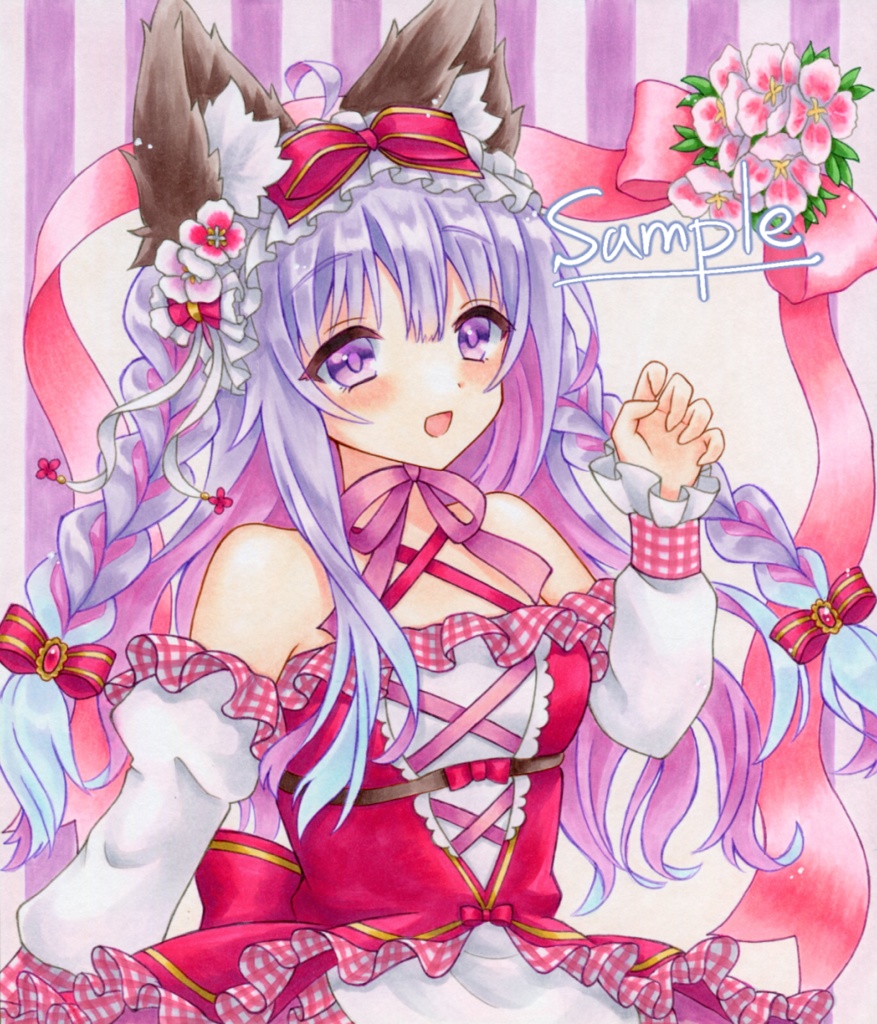 【アナログイラスト原画】フラワーナイトガール◆ゴデチア（メルヒェンブルーム）【中色紙】