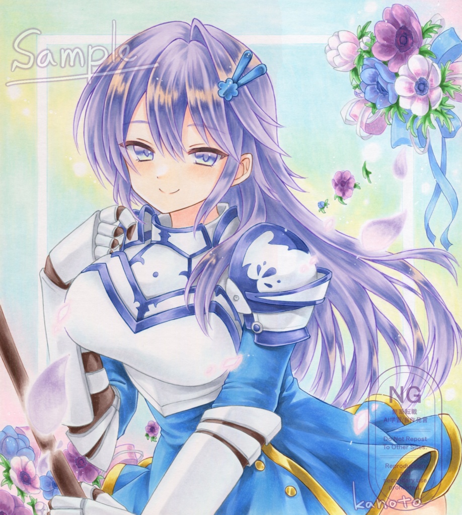 【アナログイラスト原画】フラワーナイトガール◆アネモネ【大色紙】