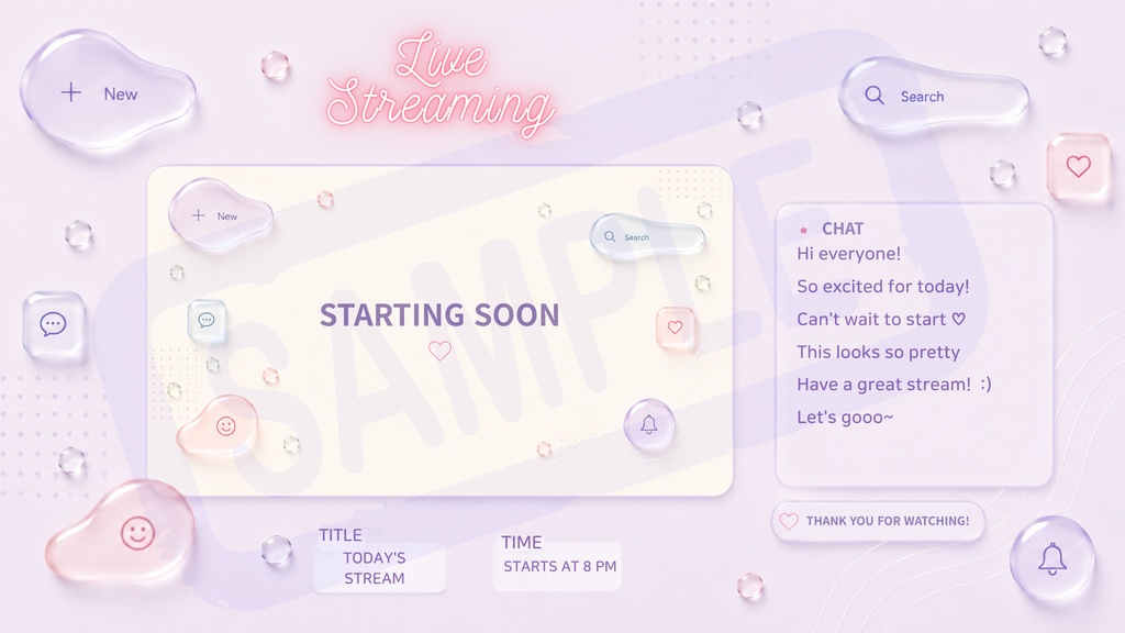 Soft Glassmorphism Stream Overlay Pack | 配信背景＋コメント欄セット｜全７種