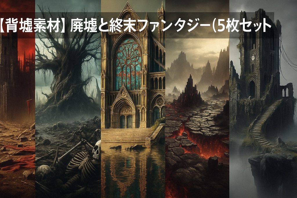 【AI背景素材】廃墟と終末ファンタジー Vol.1（5枚セット）