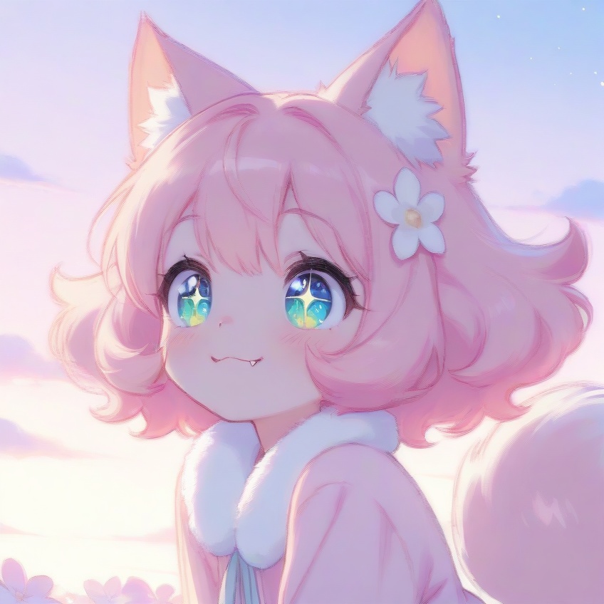 ふわふわ系アニメ美少女イラスト10枚セット,商用利用可【高解像度PNG,猫耳】