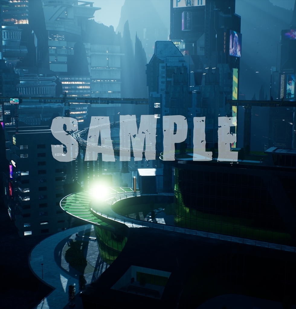 背景素材 未来都市 ブルーヒルズ020