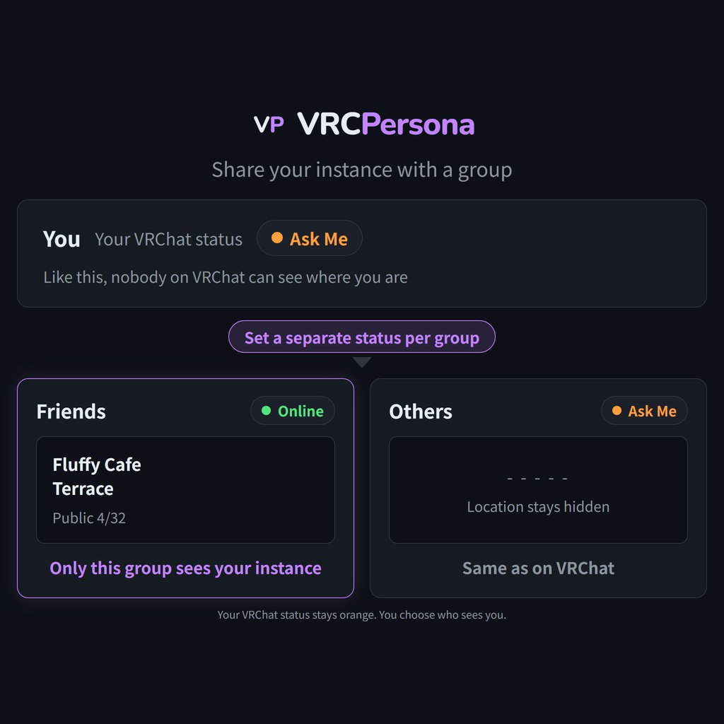 【v1.0.0リリース!無料あり】VRCPersona - フレンドをグループ化&独自ステータスを設定できるVRChatツール