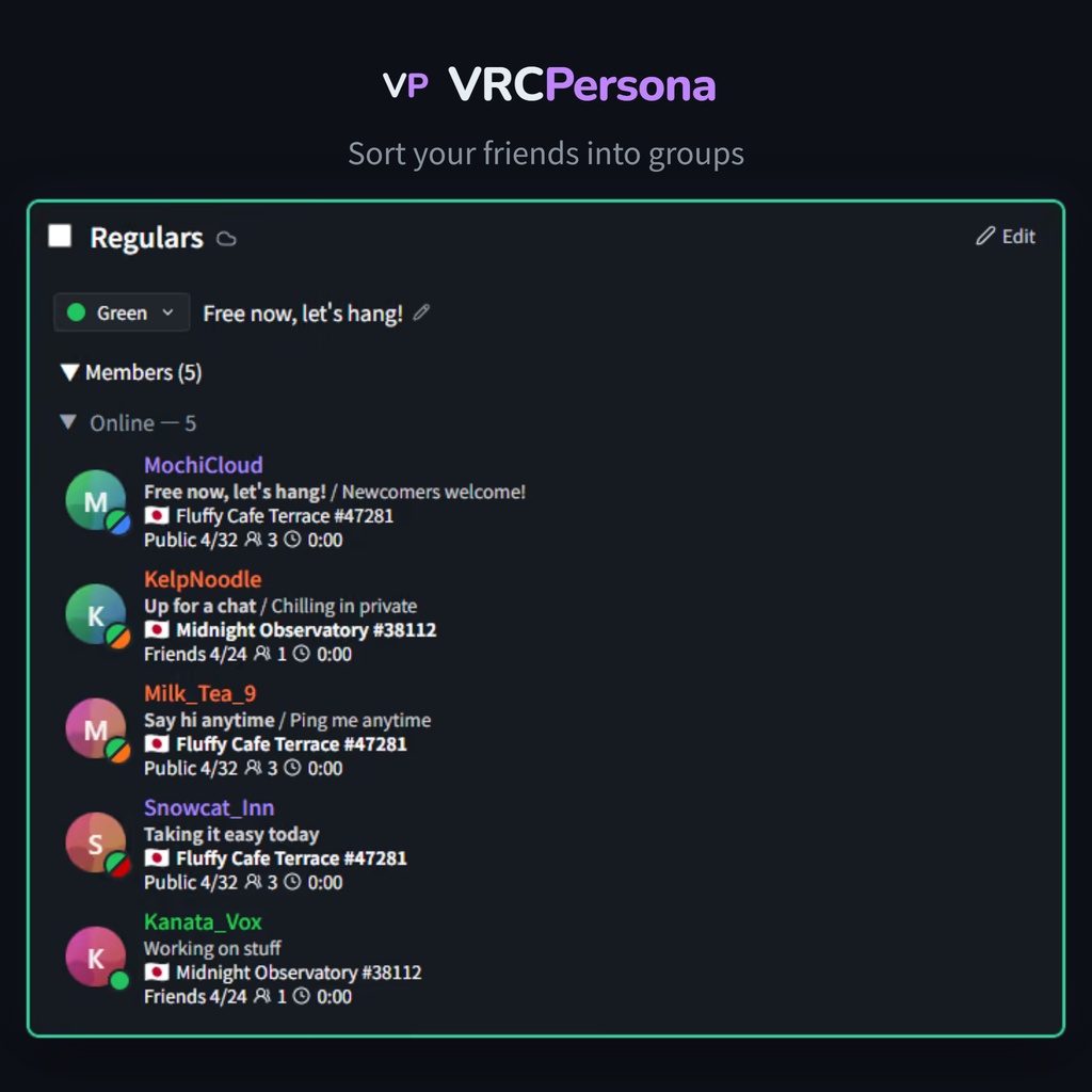 【v1.0.0リリース!無料あり】VRCPersona - フレンドをグループ化&独自ステータスを設定できるVRChatツール