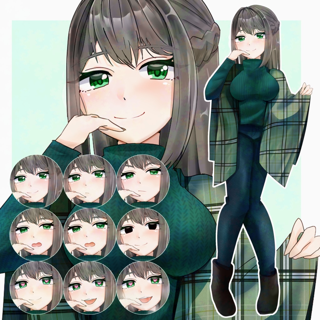 【表情9種】ニットの女性