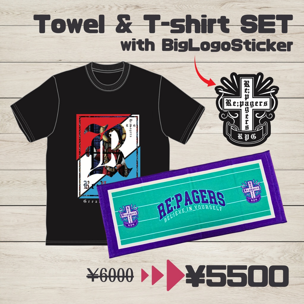 【セット割】タオル＆Tシャツ（ビッグロゴステッカー付）