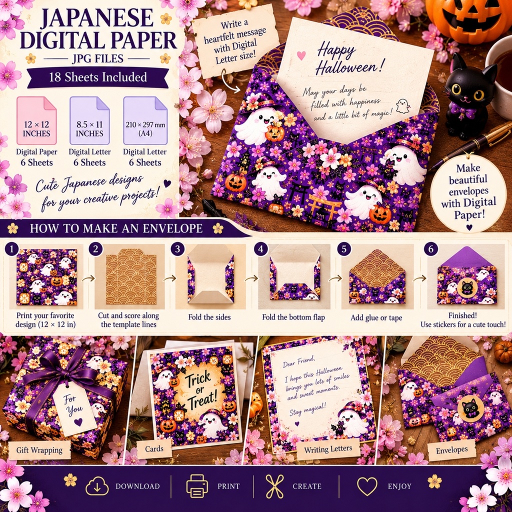 和風ハロウィン デジタルペーパー 18ファイル / デジタルペーパー・デジタルレター / 12x12インチ・8.5x11インチ・A4サイズ