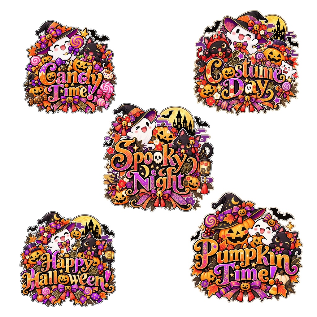和風 ハロウィン デジタルステッカー PNG / かわいい30枚セット / おばけ・かぼちゃ・魔女 / 手帳デコ