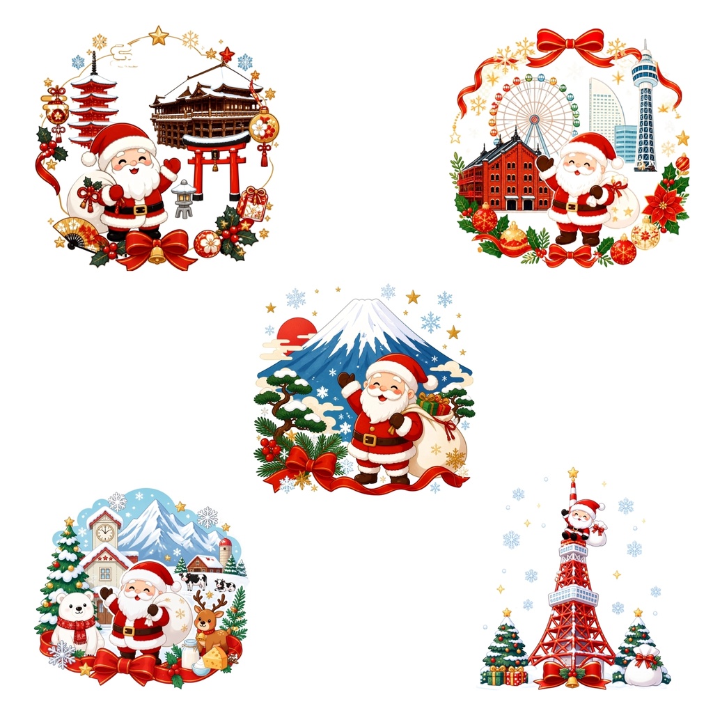 和風クリスマス デジタルステッカー 30枚 / かわいいサ ンタ&トナカイ / PNG / 背景透過🎅🎄