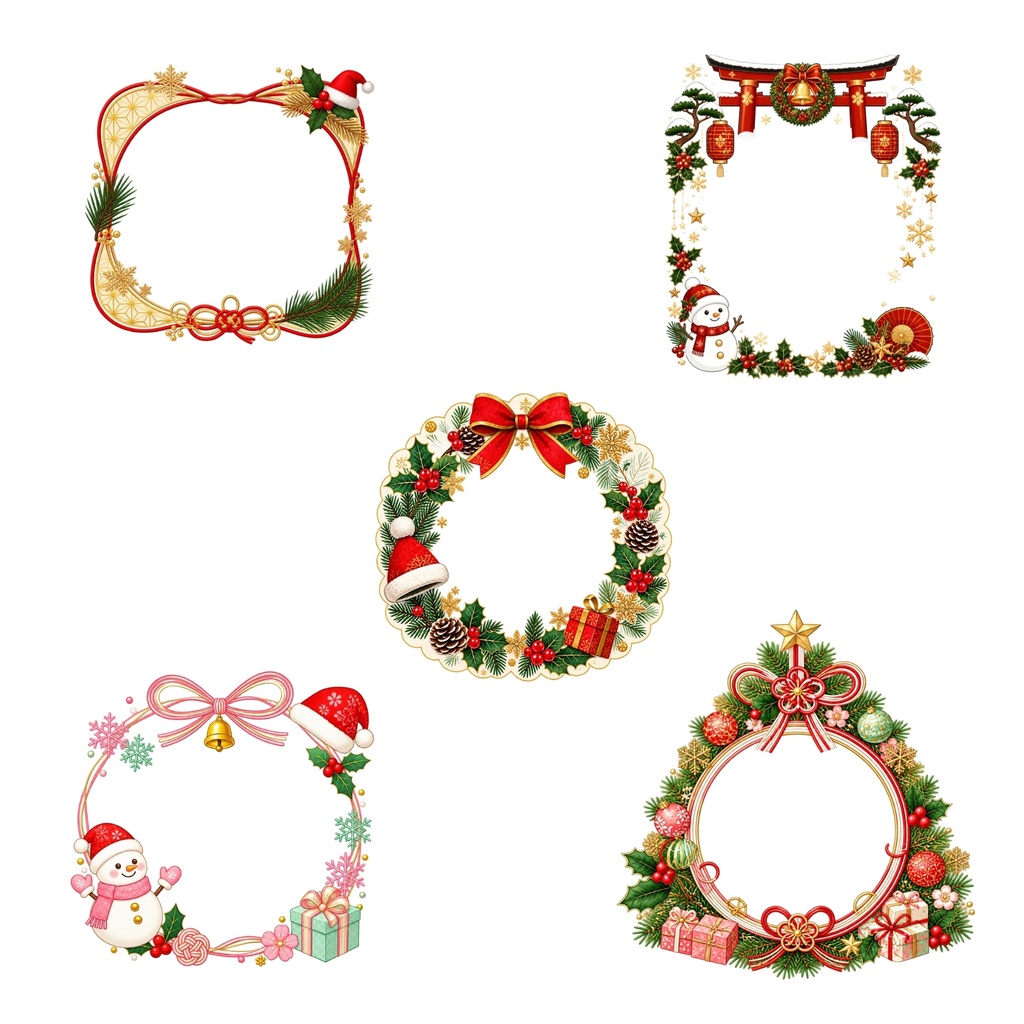 和風クリスマス デジタルステッカー 30枚 / かわいいサ ンタ&トナカイ / PNG / 背景透過🎅🎄