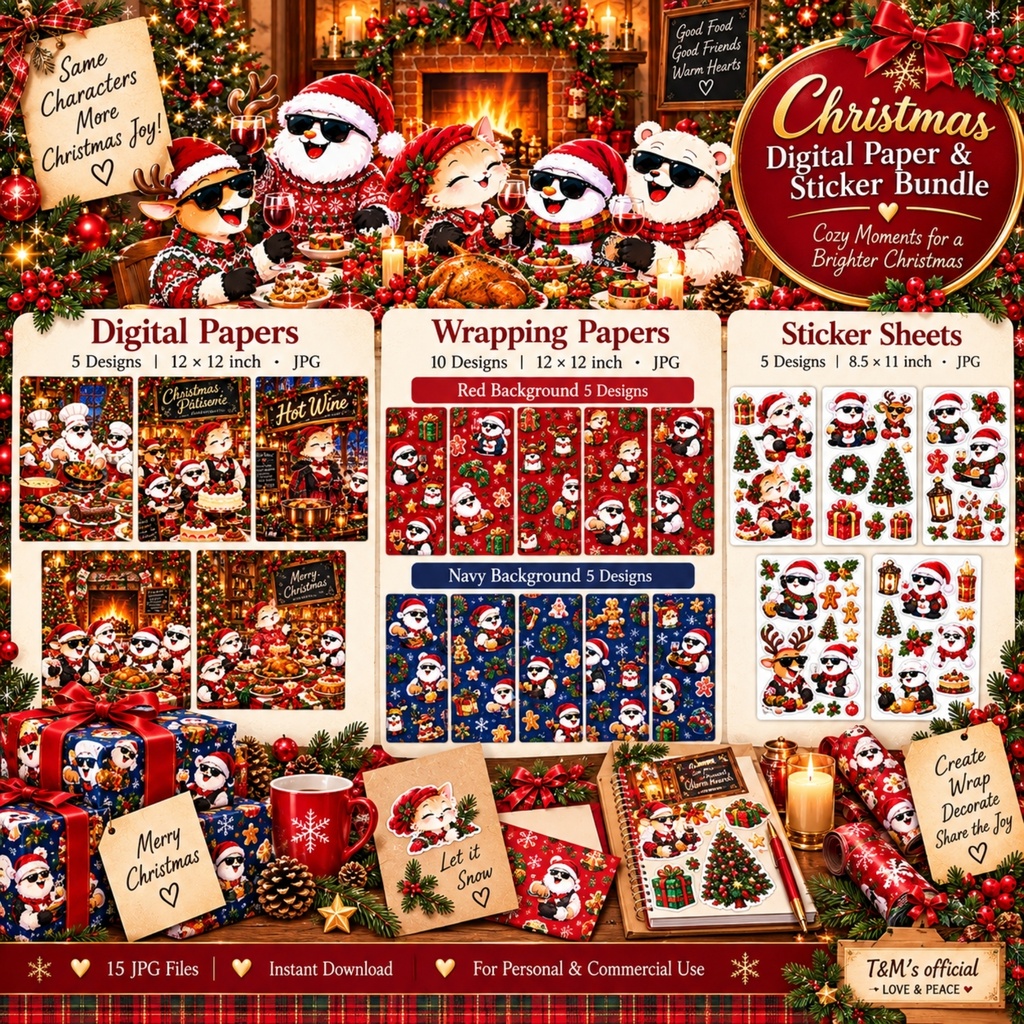 クリスマス デジタルペーパー & ステッカー セット – Cozy Christmas Moments