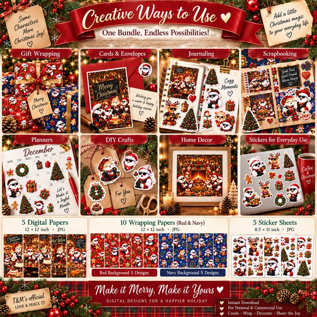 クリスマス デジタルペーパー & ステッカー セット – Cozy Christmas Moments