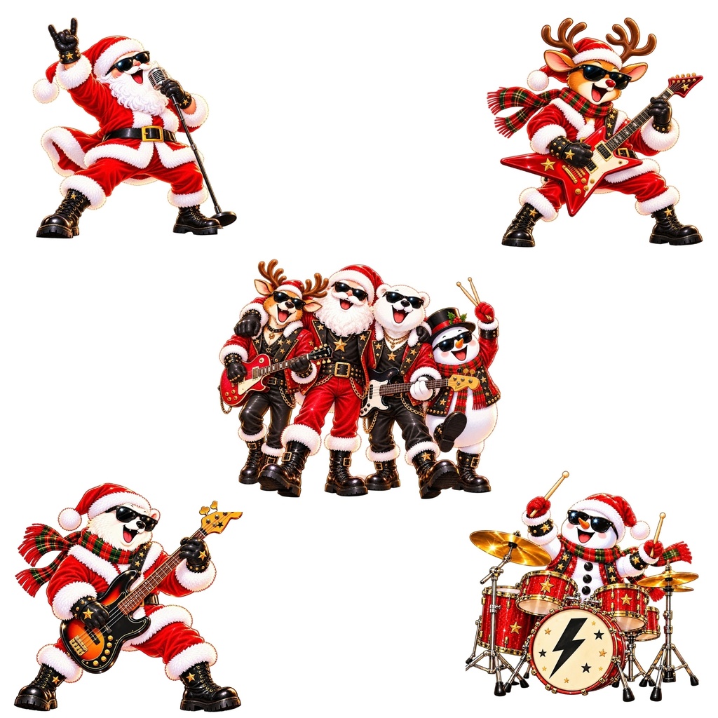 クリスマス音楽隊🎄 デジタルステッカー30枚/ロ ック・ジャズ・クラシック・シャンソン/背景透過・PNG
