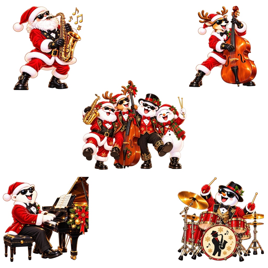 クリスマス音楽隊🎄 デジタルステッカー30枚/ロ ック・ジャズ・クラシック・シャンソン/背景透過・PNG