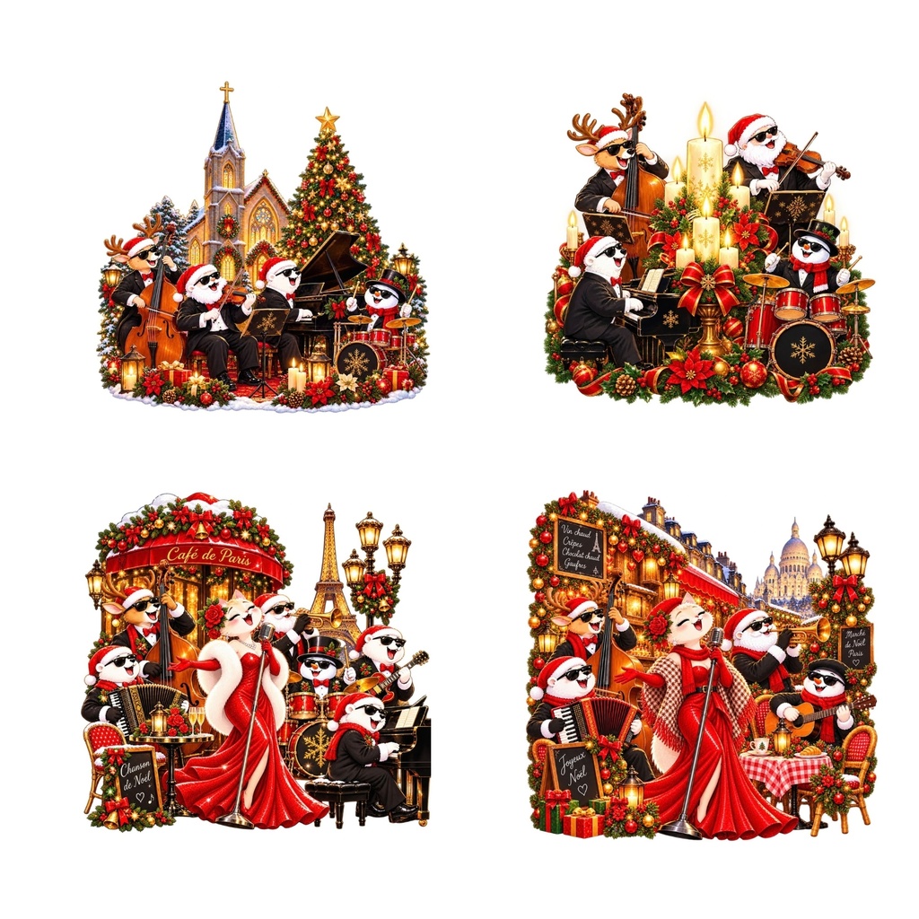クリスマス音楽隊🎄 デジタルステッカー30枚/ロ ック・ジャズ・クラシック・シャンソン/背景透過・PNG