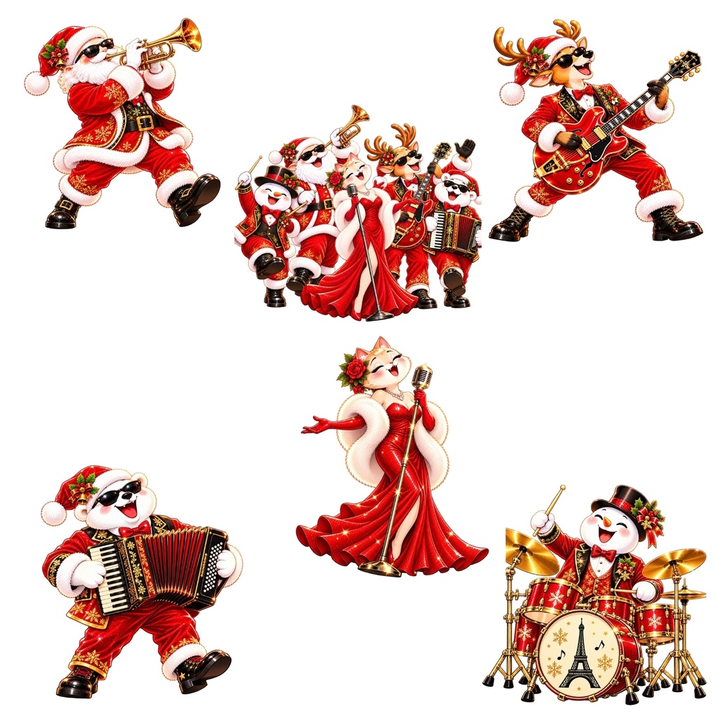 クリスマス音楽隊🎄 デジタルステッカー30枚/ロ ック・ジャズ・クラシック・シャンソン/背景透過・PNG