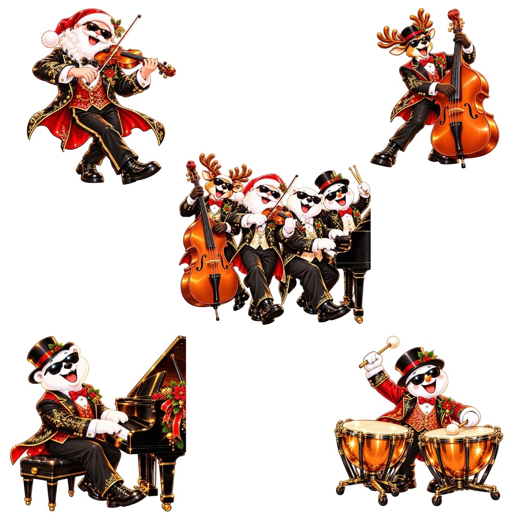 クリスマス音楽隊🎄 デジタルステッカー30枚/ロ ック・ジャズ・クラシック・シャンソン/背景透過・PNG