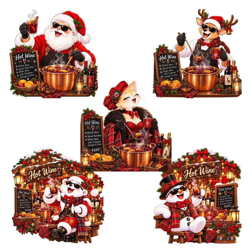 クリスマス PNG ステッカーセット / デジタルステッカ ー30枚 / かわいいクリスマスキャラクター / ホリデー フード素材 / デジタルダウンロード