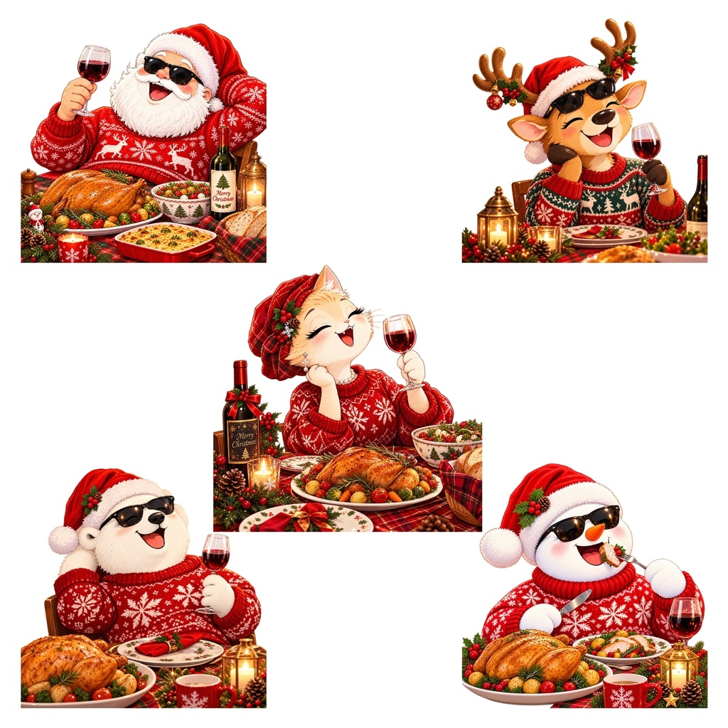 クリスマス PNG ステッカーセット / デジタルステッカ ー30枚 / かわいいクリスマスキャラクター / ホリデー フード素材 / デジタルダウンロード