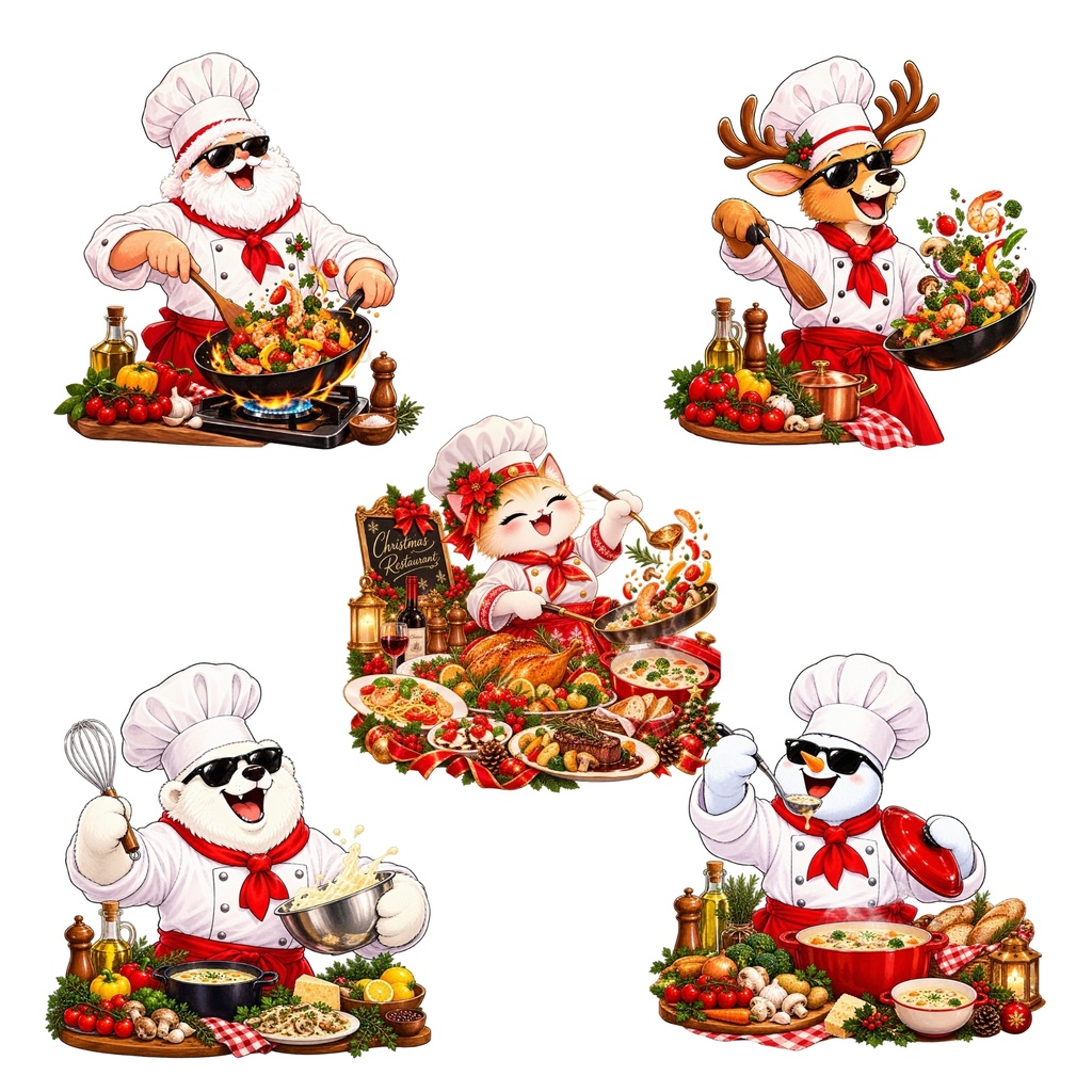 クリスマス PNG ステッカーセット / デジタルステッカ ー30枚 / かわいいクリスマスキャラクター / ホリデー フード素材 / デジタルダウンロード