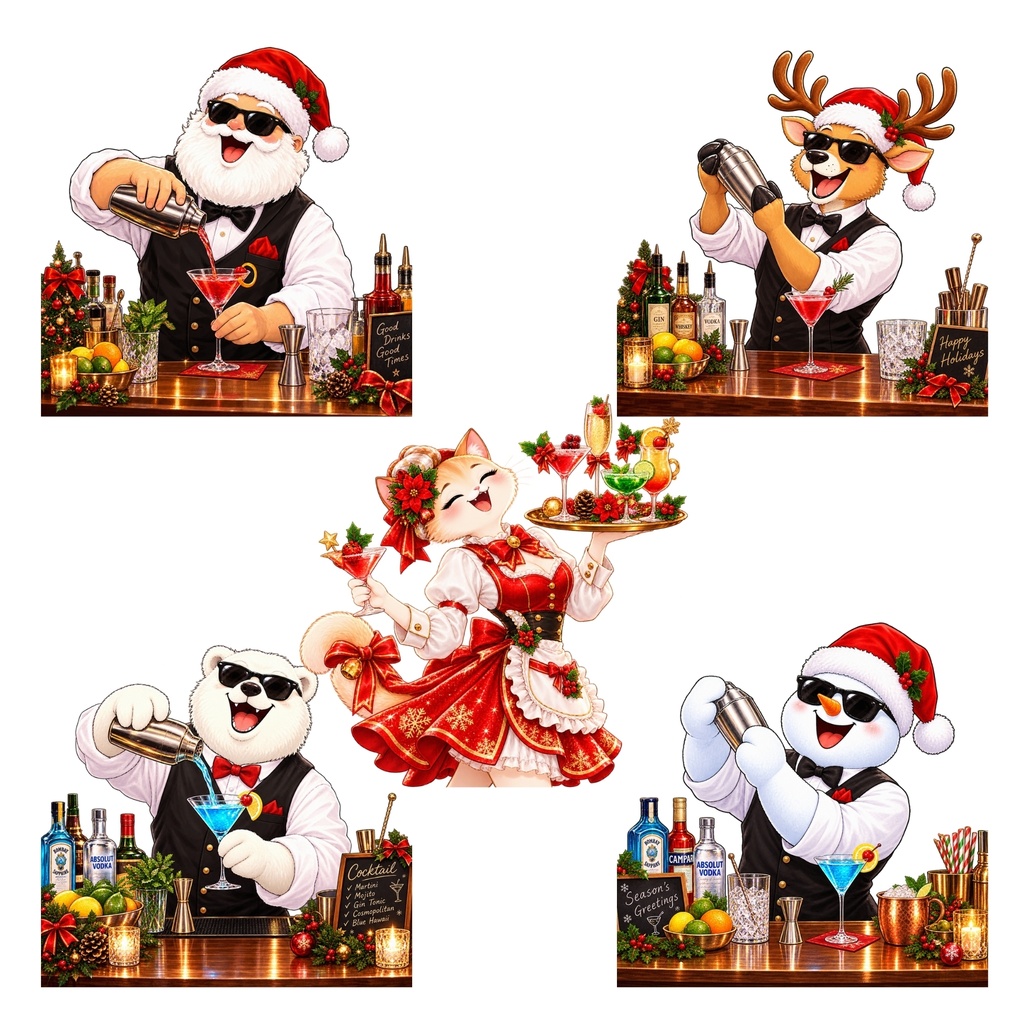 クリスマス PNG ステッカーセット / デジタルステッカ ー30枚 / かわいいクリスマスキャラクター / ホリデー フード素材 / デジタルダウンロード