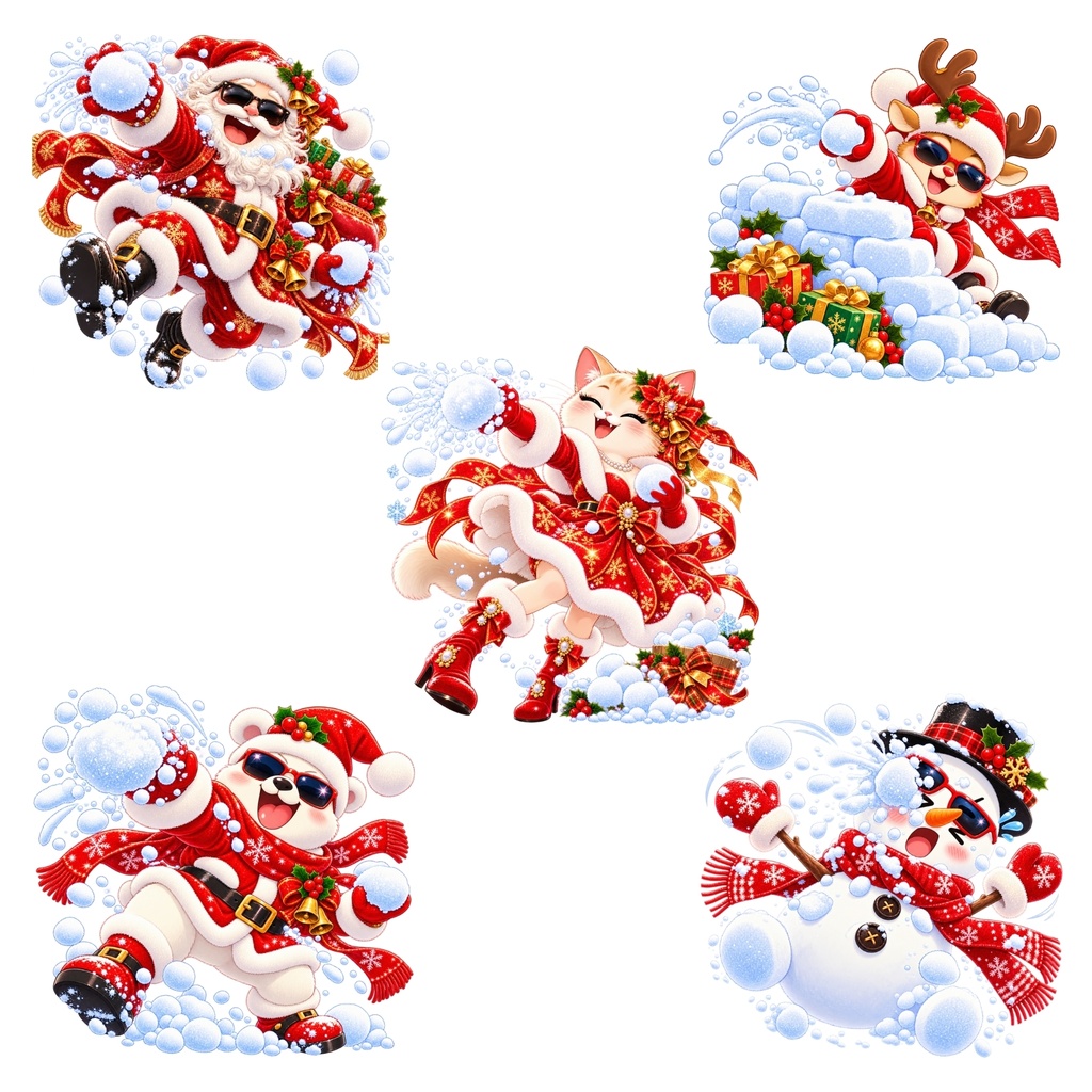 クリスマスのウィンタースポーツ / デジタル ステッカー 30枚セット / 背景透過、PNG、手帳・コラージュ素材