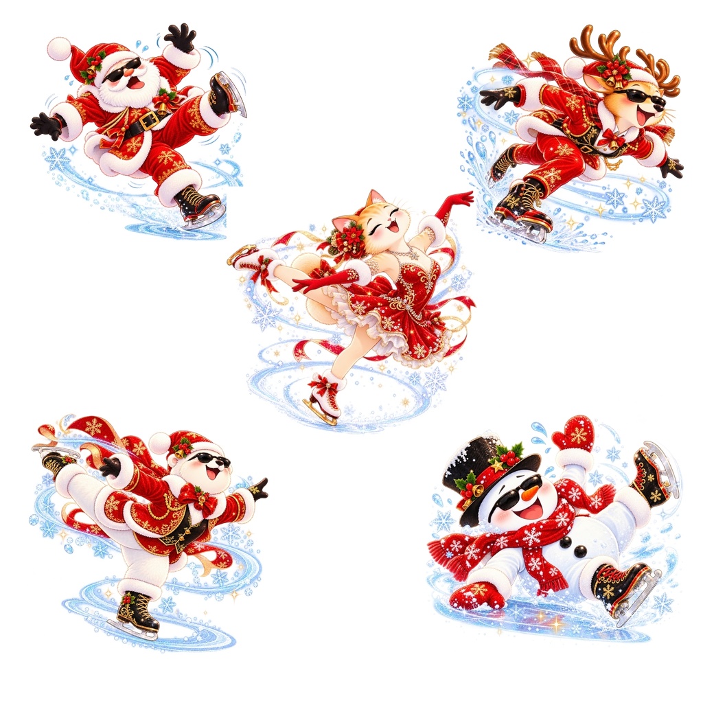 クリスマスのウィンタースポーツ / デジタル ステッカー 30枚セット / 背景透過、PNG、手帳・コラージュ素材