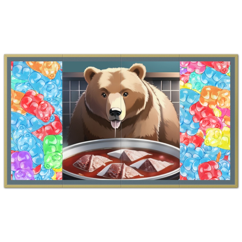 クマと血肉スープ屏風4曲　貼布タイプ