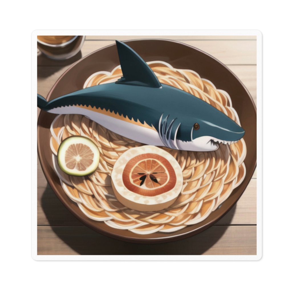 フカヒレラーメン　ステッカー100 x 100 (mm)ホワイト