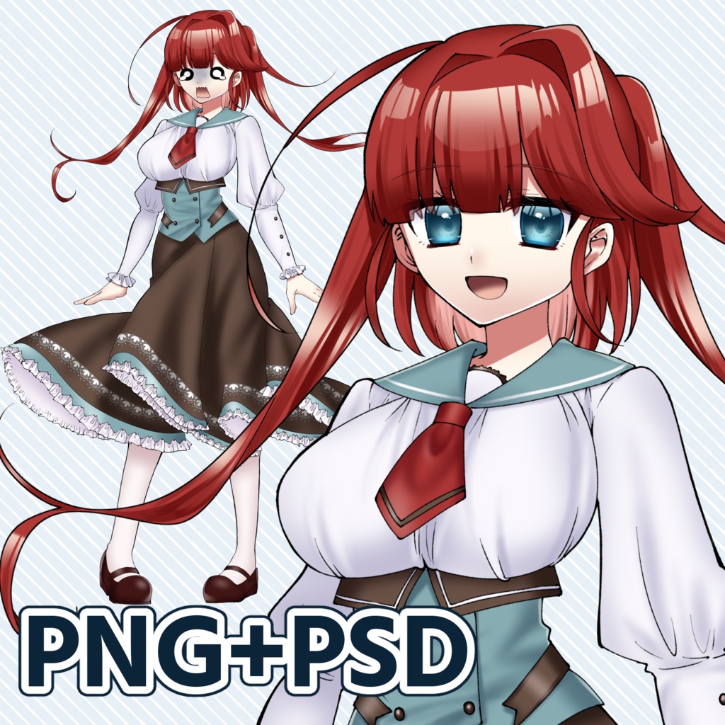 【無料版有・透過png+psd】赤髪クラシカルファッションの少女 立ち絵素材
