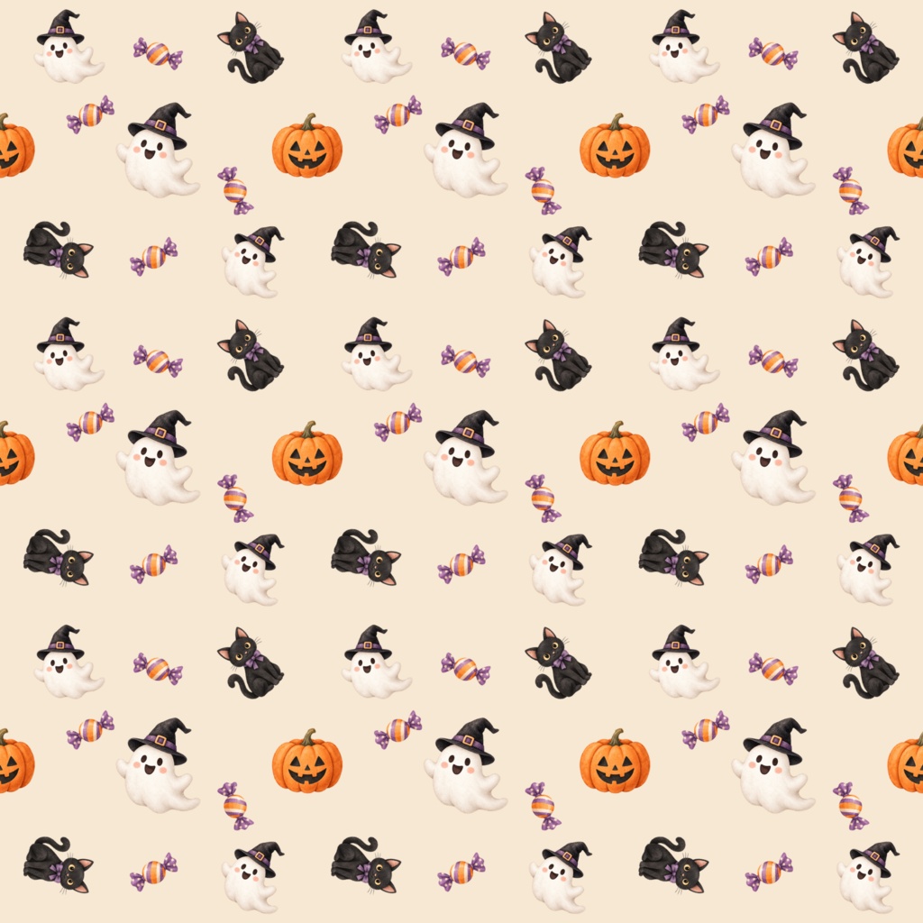 ハロウィン デジタルペーパー 5色セット｜かぼちゃ・おばけ・黒猫・キャンディ