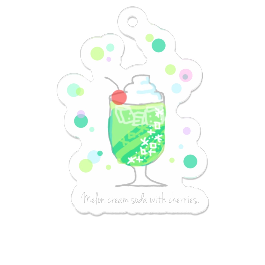 Melon cream soda with cherries. (メロンクリームソーダのさくらんぼ添え)