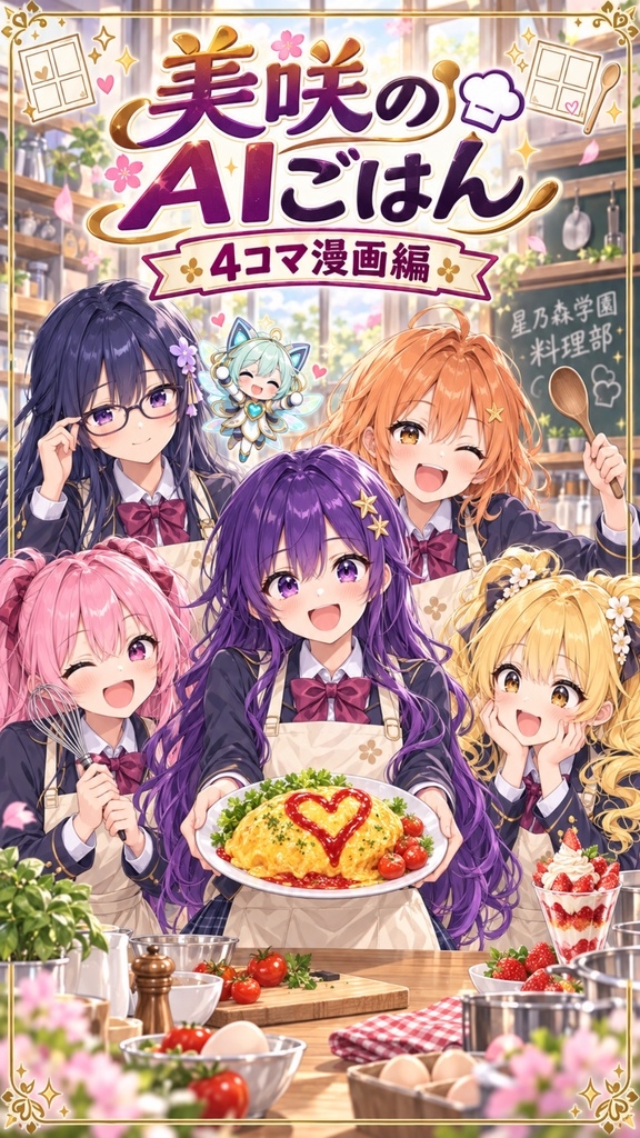 【全97ページ・フルカラーPDF】美咲のAIごはん 4コマ漫画編|料理部の日常と童話パロディ