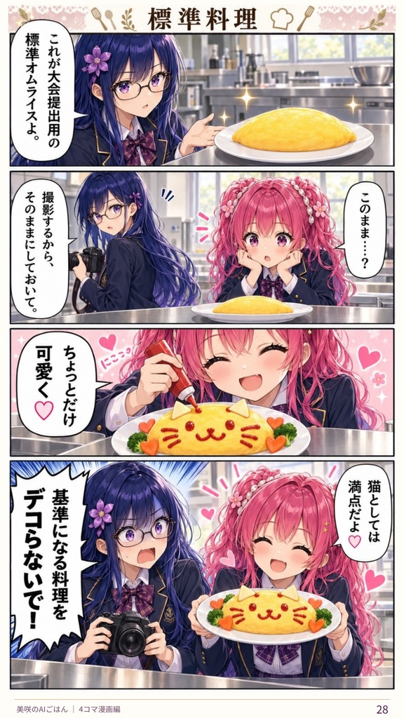 【全97ページ・フルカラーPDF】美咲のAIごはん 4コマ漫画編|料理部の日常と童話パロディ