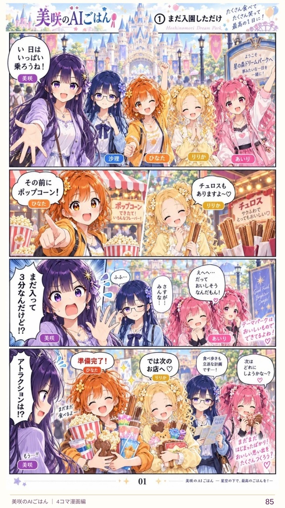 【全97ページ・フルカラーPDF】美咲のAIごはん 4コマ漫画編|料理部の日常と童話パロディ