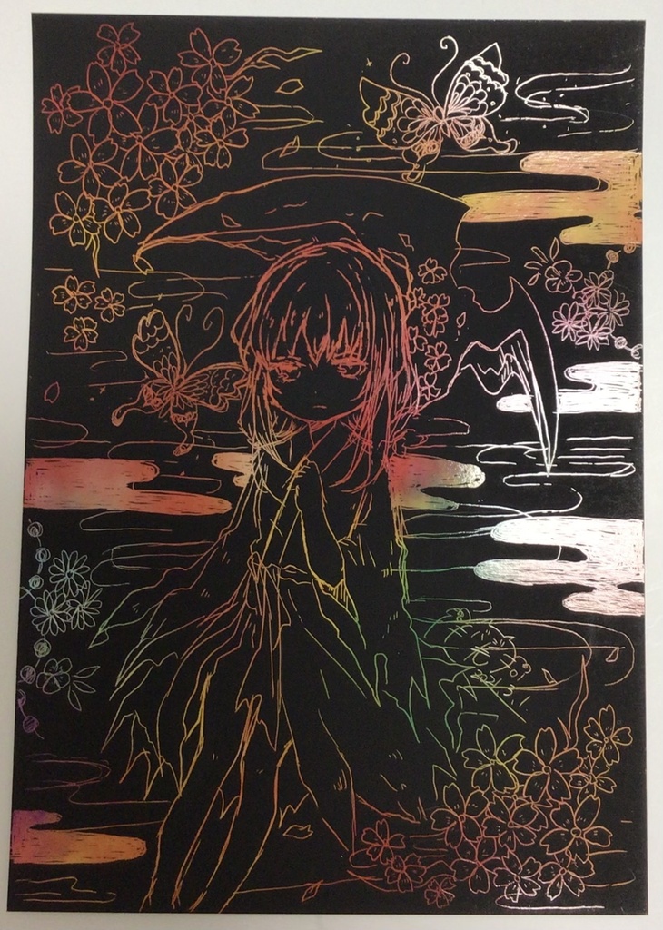 スクラッチアート　ふゆさくら額入